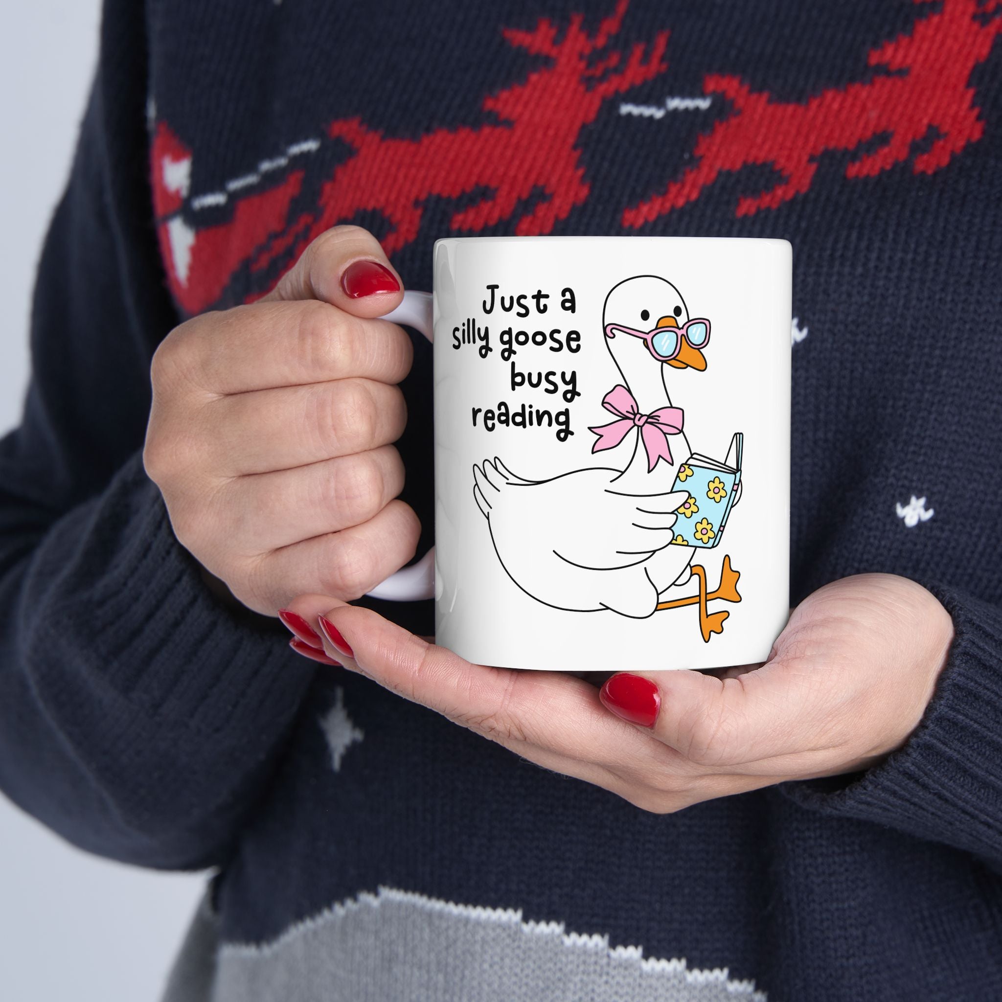 Just A Silly Goose Busy Reading Mug – Book Lover Ceramic Mug | Gift for Readers