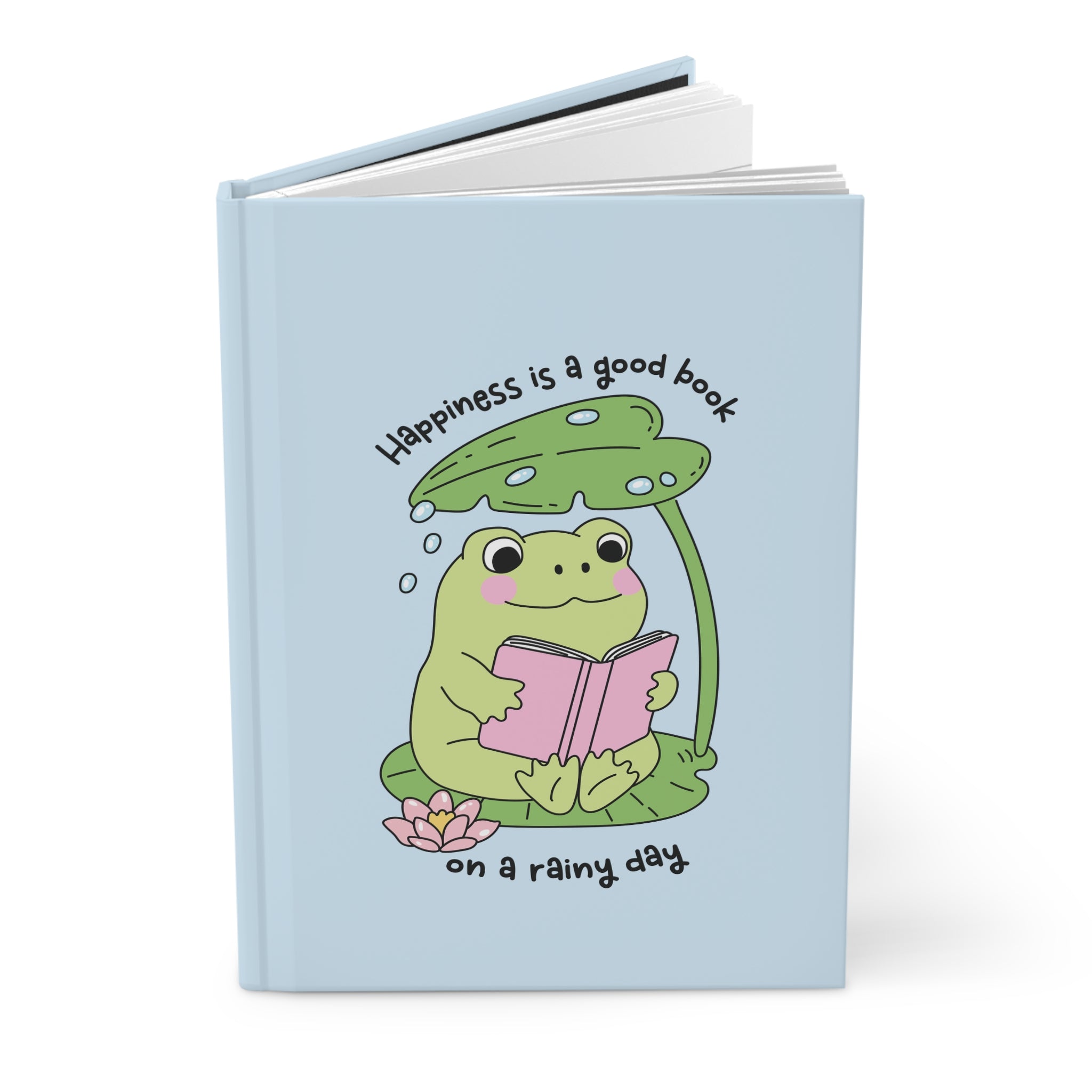Happiness Is A Good Book On A Rainy Day Frog Journal – Hardcover Reading Journal | Gift for Book Lovers