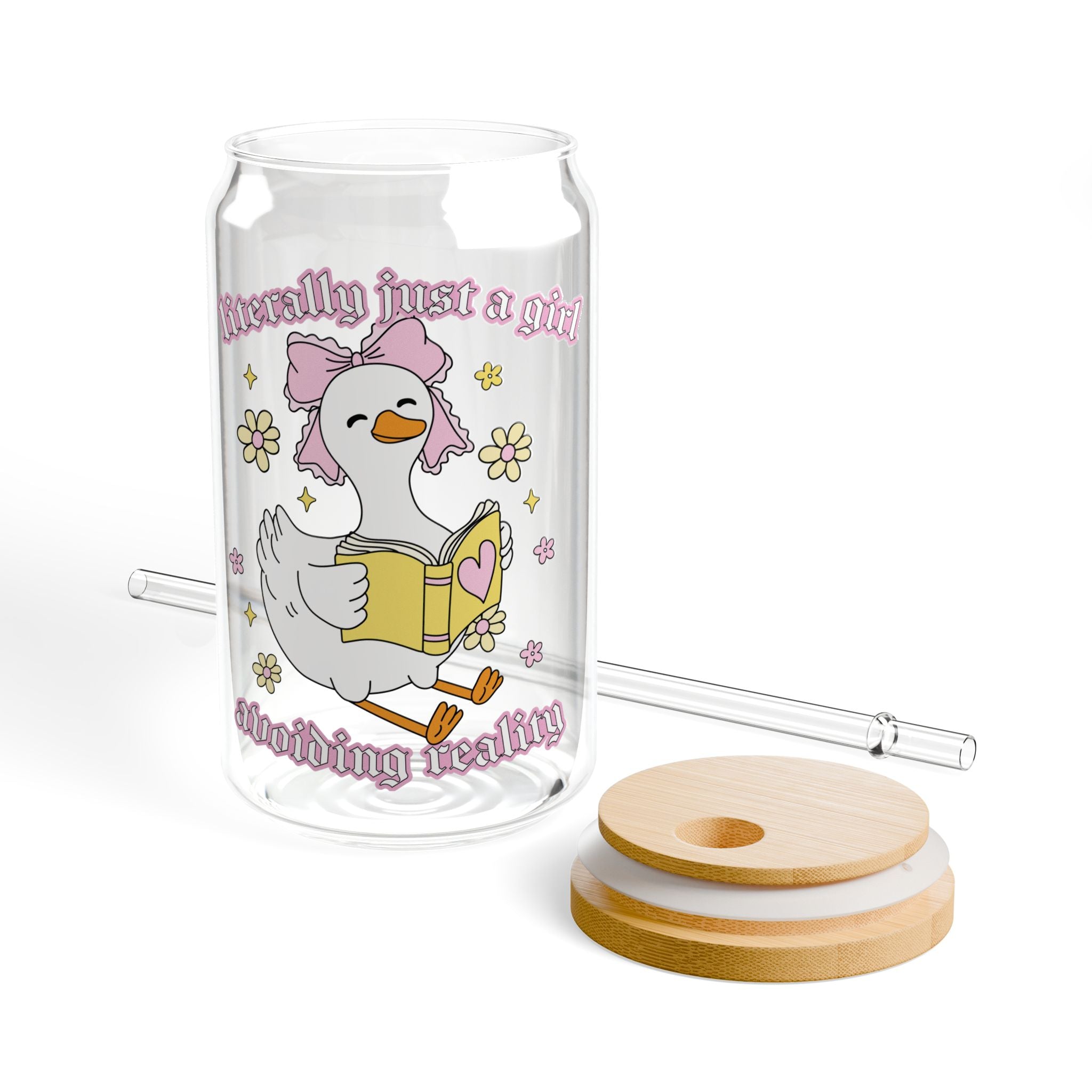 Literally Just A Girl Avoiding Reality Goose Glass Tumbler – Book Lover Sipper Glass | Gift for Readers