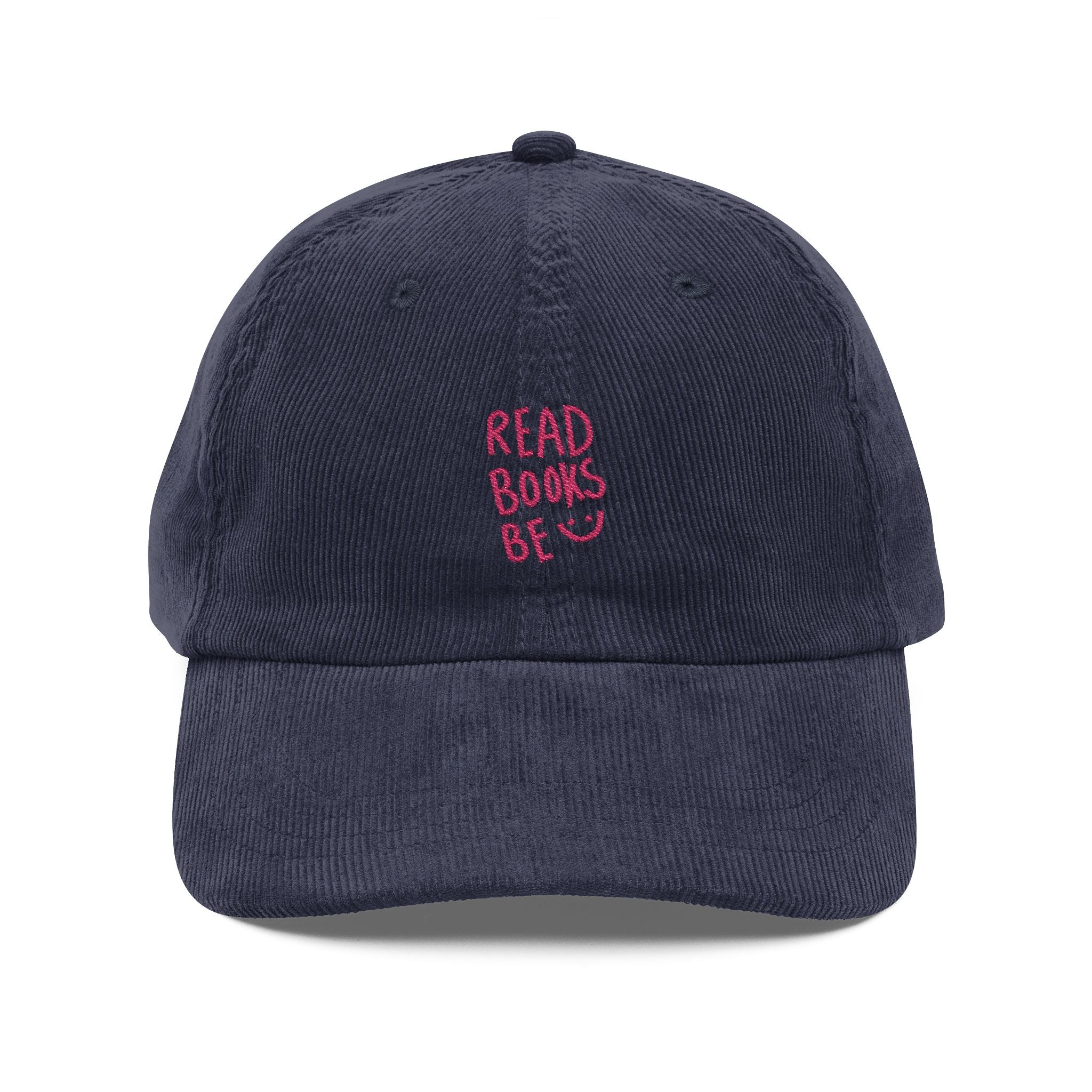Read Books Be Happy Corduroy Cap – Vintage Embroidered Bookish Hat | Gift for Readers