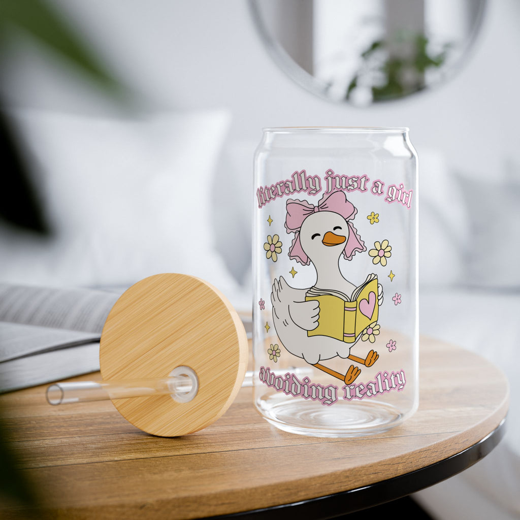 Literally Just A Girl Avoiding Reality Goose Glass Tumbler – Book Lover Sipper Glass | Gift for Readers