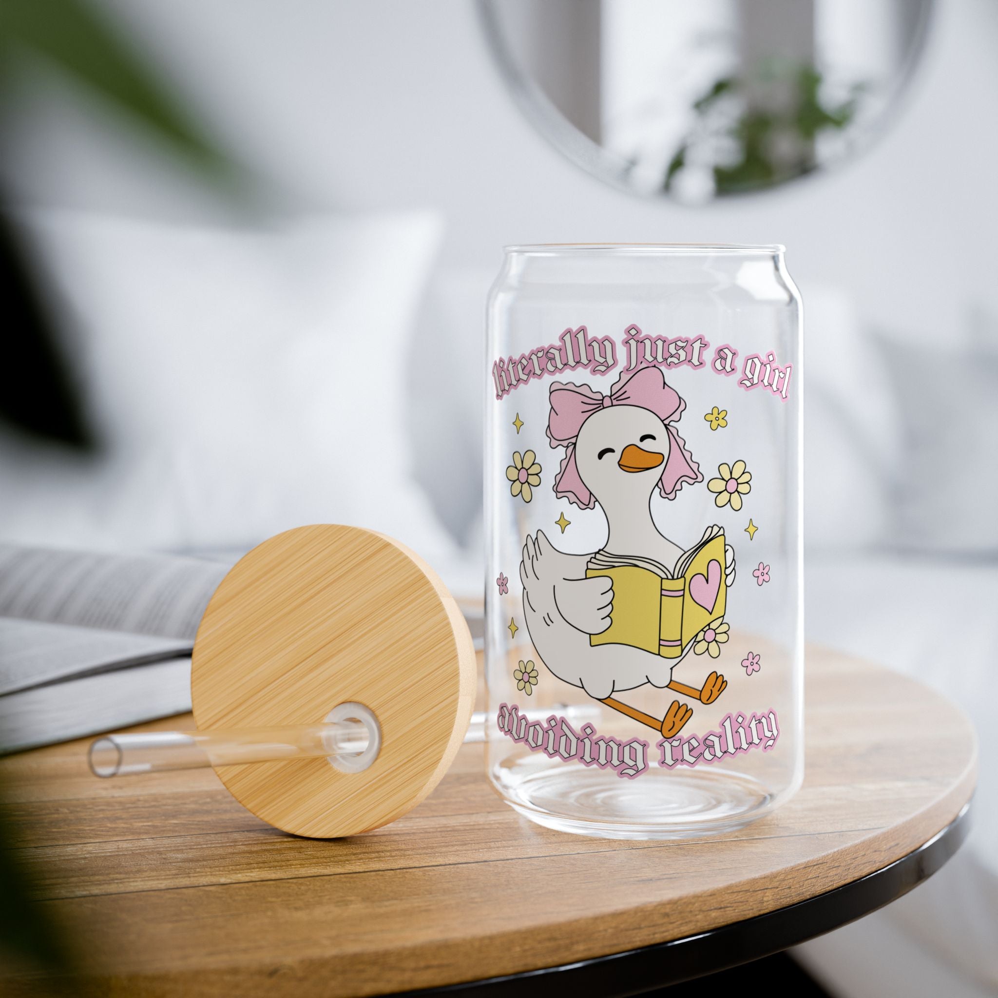 Literally Just A Girl Avoiding Reality Goose Glass Tumbler – Book Lover Sipper Glass | Gift for Readers