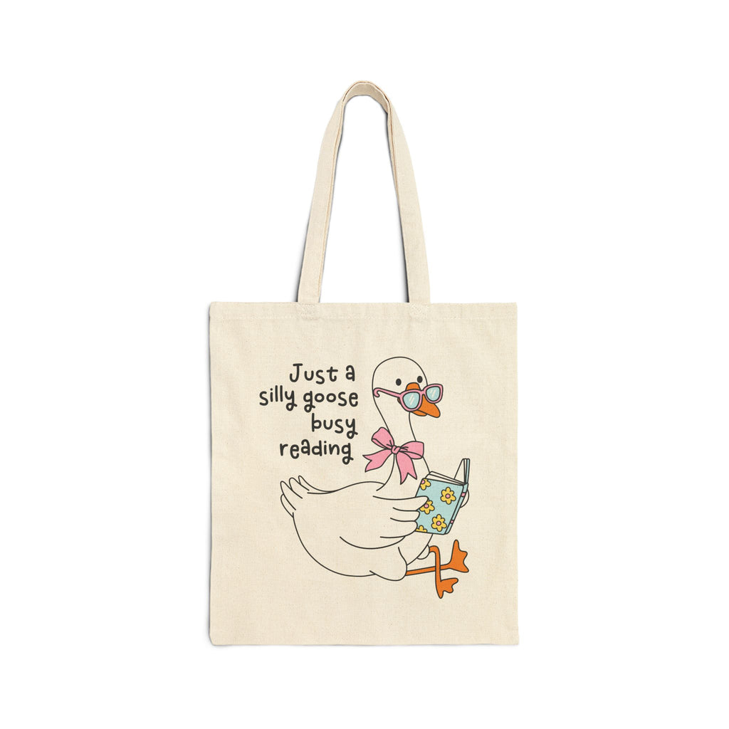 Just A Silly Goose Busy Reading Tote Bag – Book Lover Canvas Tote | Gift for Readers