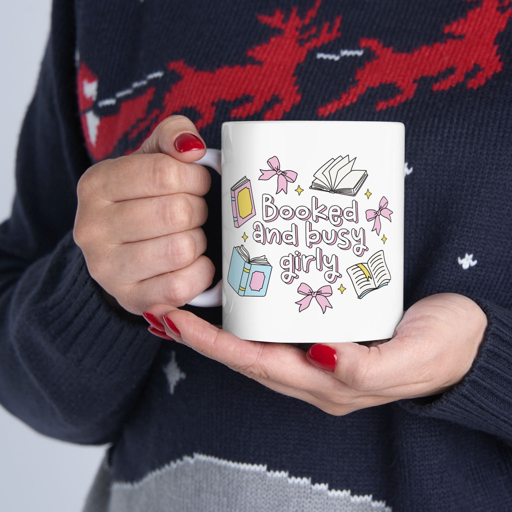 Booked & Busy Girly Mug – Book Lover Ceramic Mug | Gift for Readers