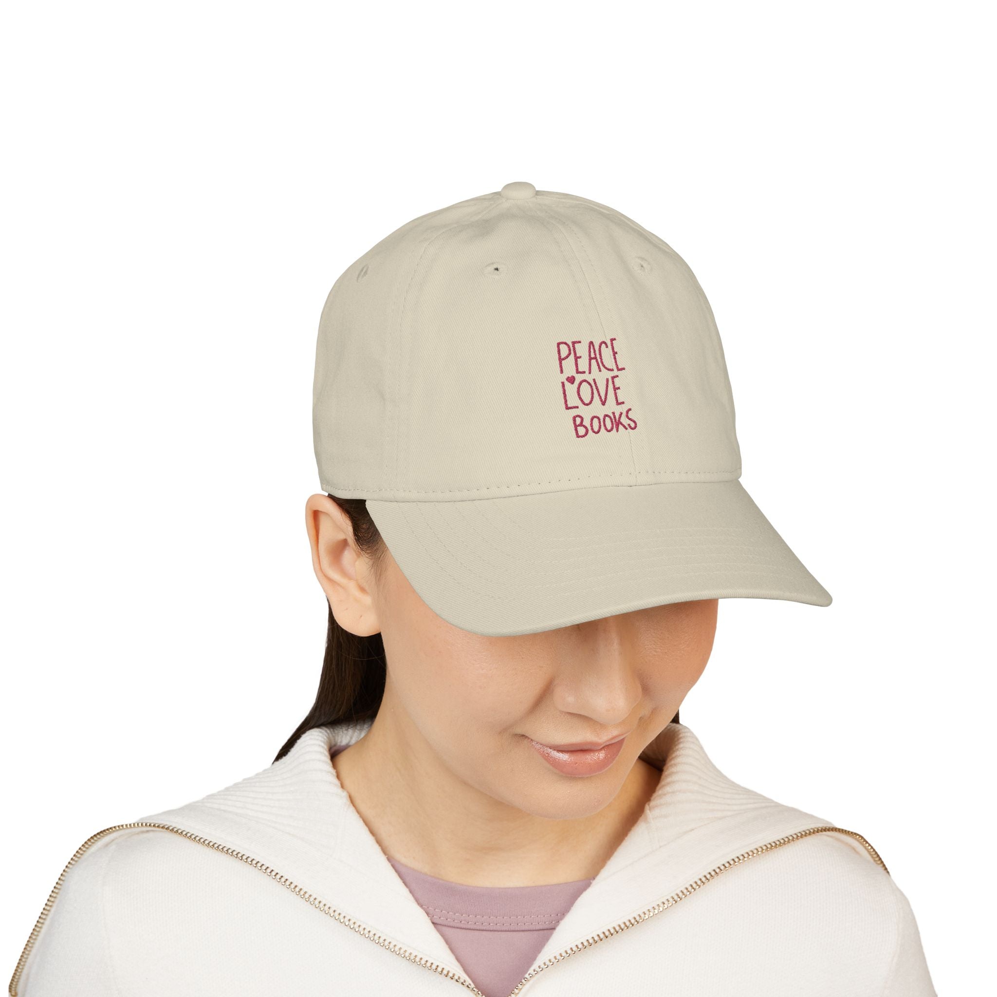 Peace Love Books Cap – Embroidered Bookish Baseball Hat | Gift for Readers