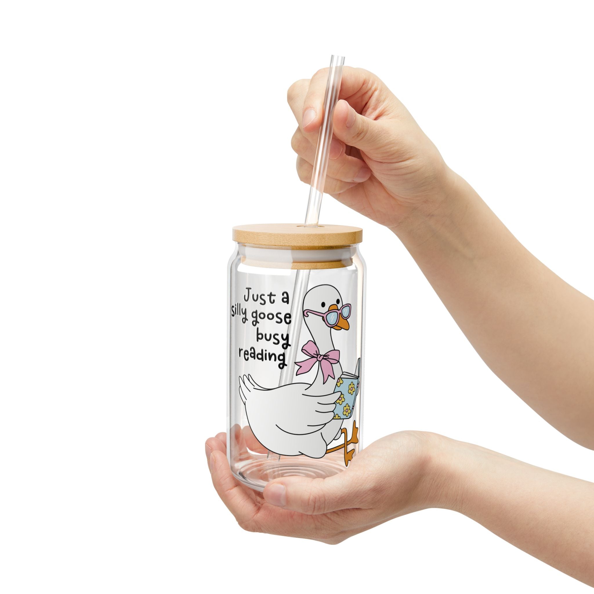 Just A Silly Goose Busy Reading Glass Tumbler – Book Lover Sipper Glass | Gift for Readers
