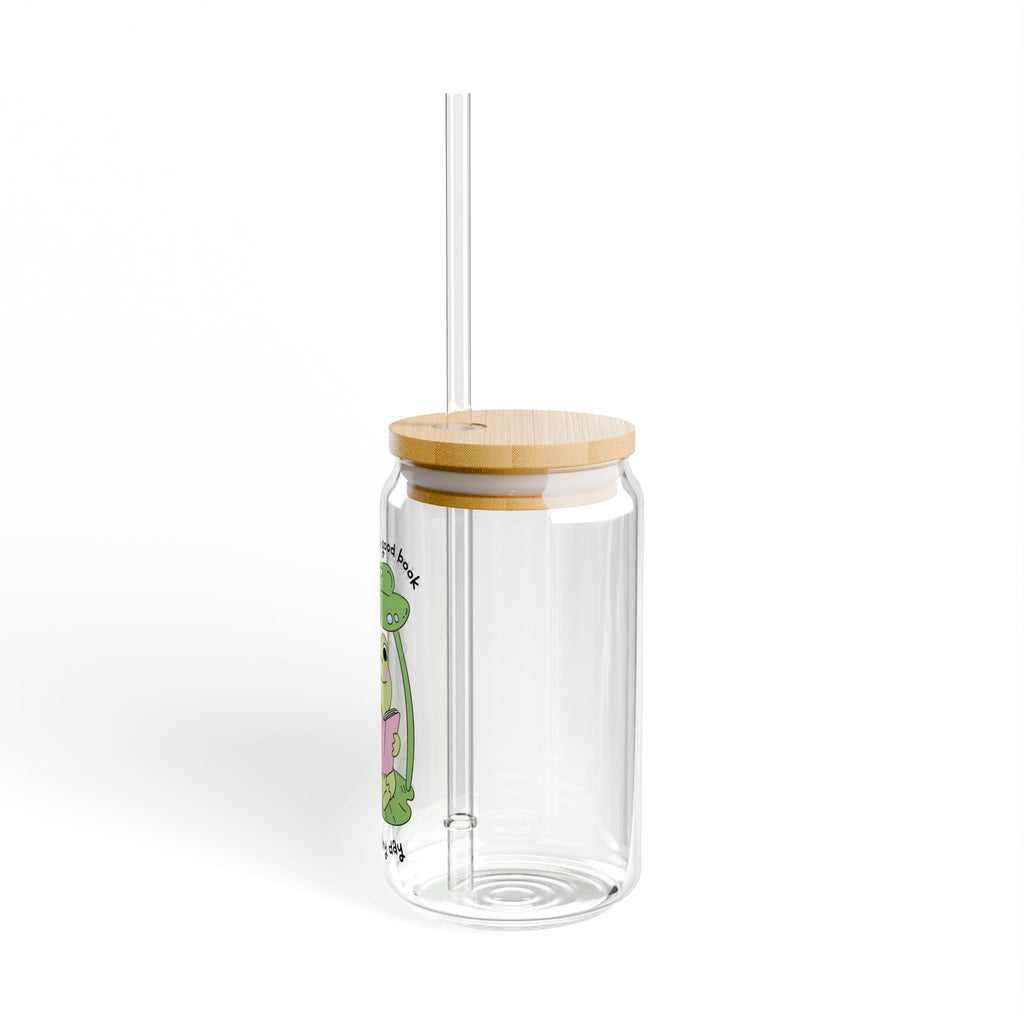 Happiness Is A Good Book On A Rainy Day Frog Glass Tumbler – Book Lover Sipper Glass | Gift for Readers