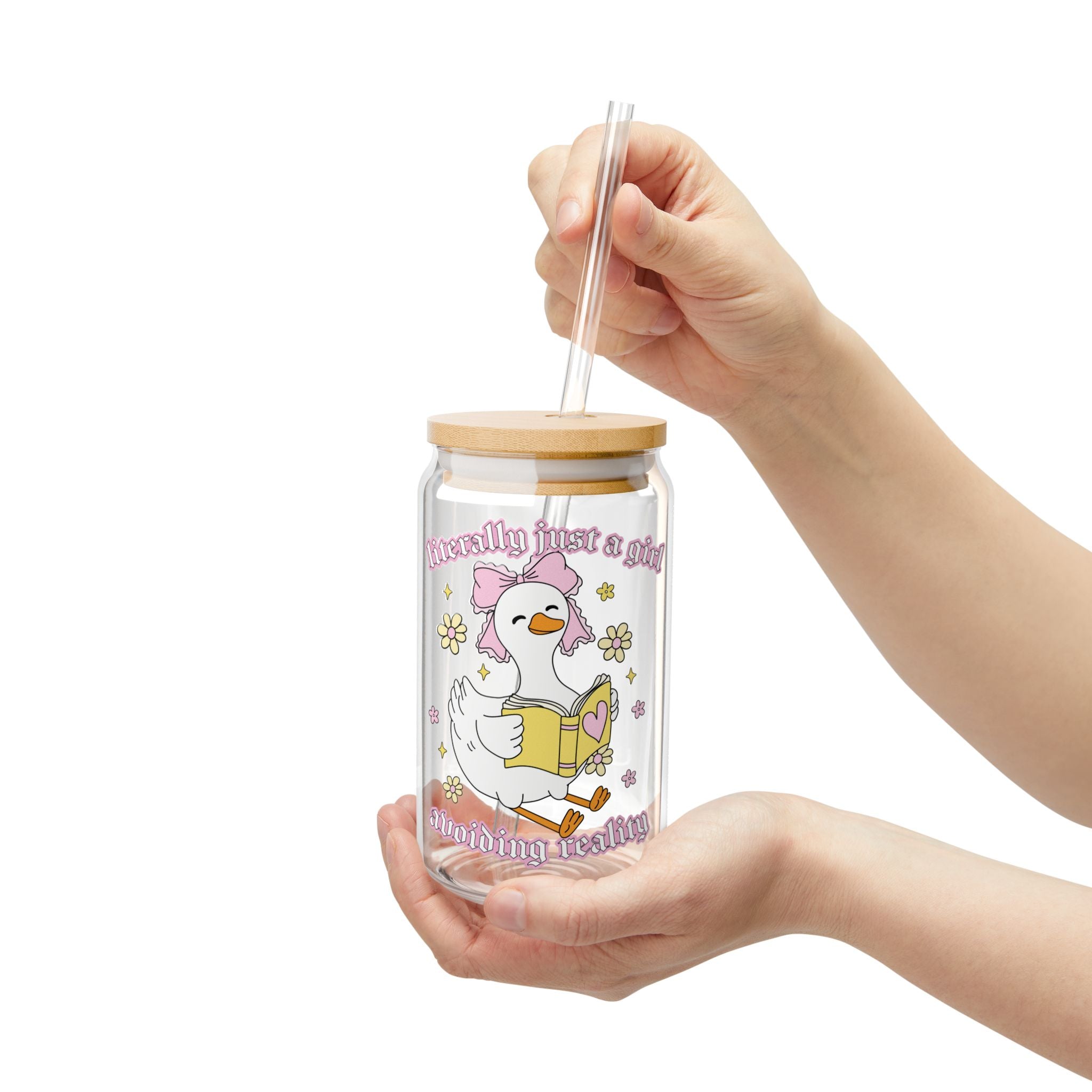 Literally Just A Girl Avoiding Reality Goose Glass Tumbler – Book Lover Sipper Glass | Gift for Readers