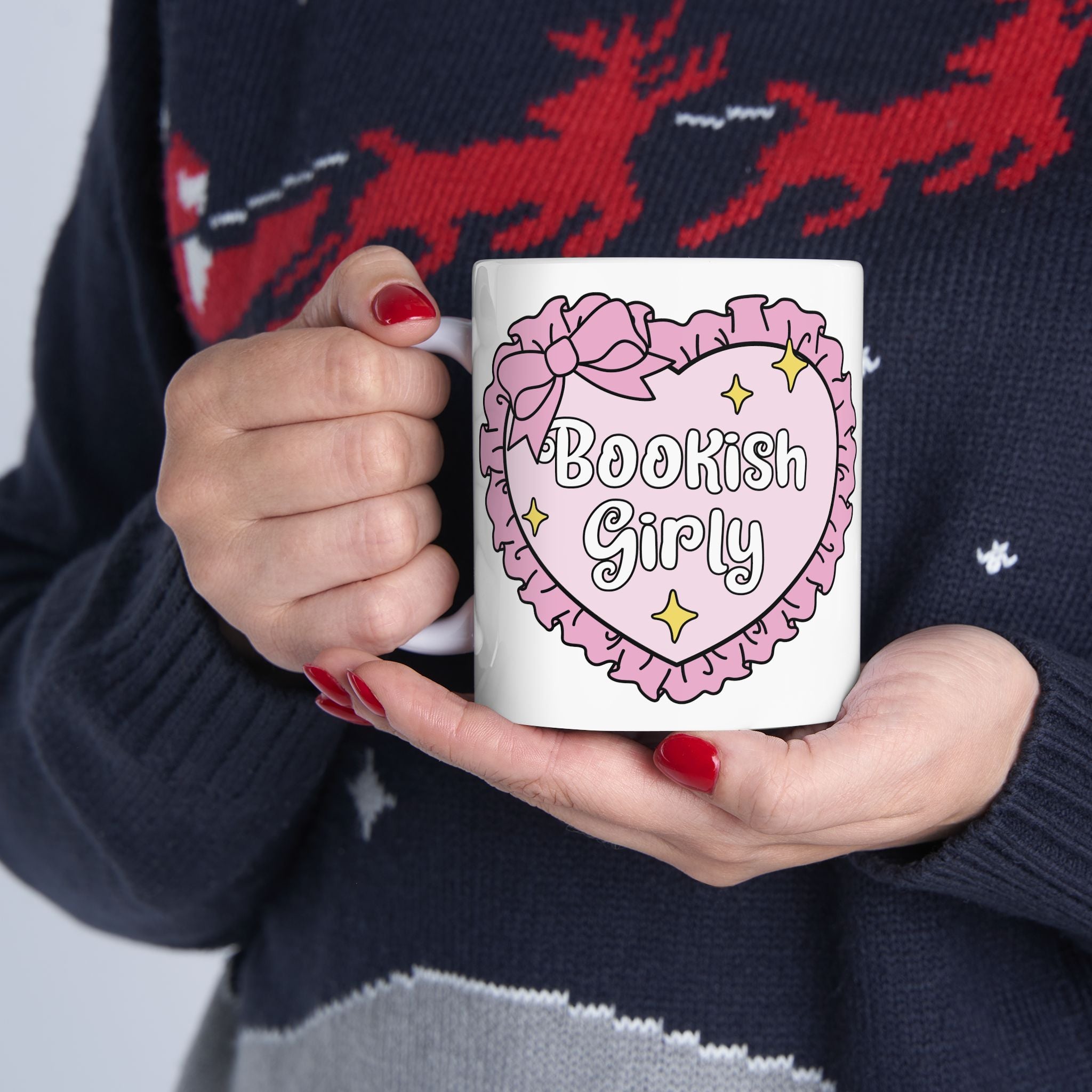 Bookish Girly Heart Mug – Book Lover Ceramic Mug | Gift for Readers