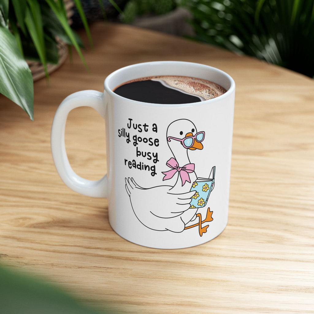 Just A Silly Goose Busy Reading Mug – Book Lover Ceramic Mug | Gift for Readers