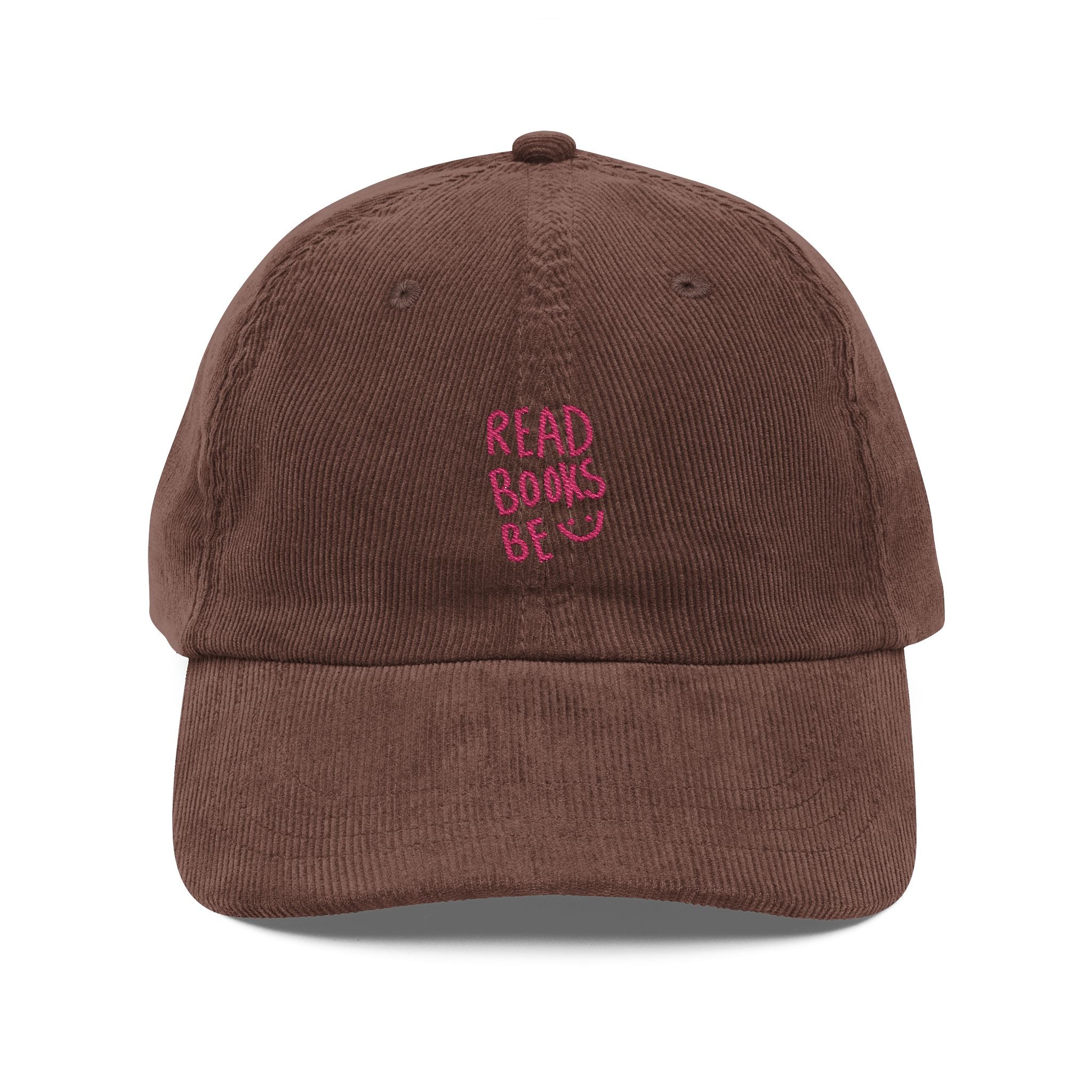 Read Books Be Happy Corduroy Cap – Vintage Embroidered Bookish Hat | Gift for Readers