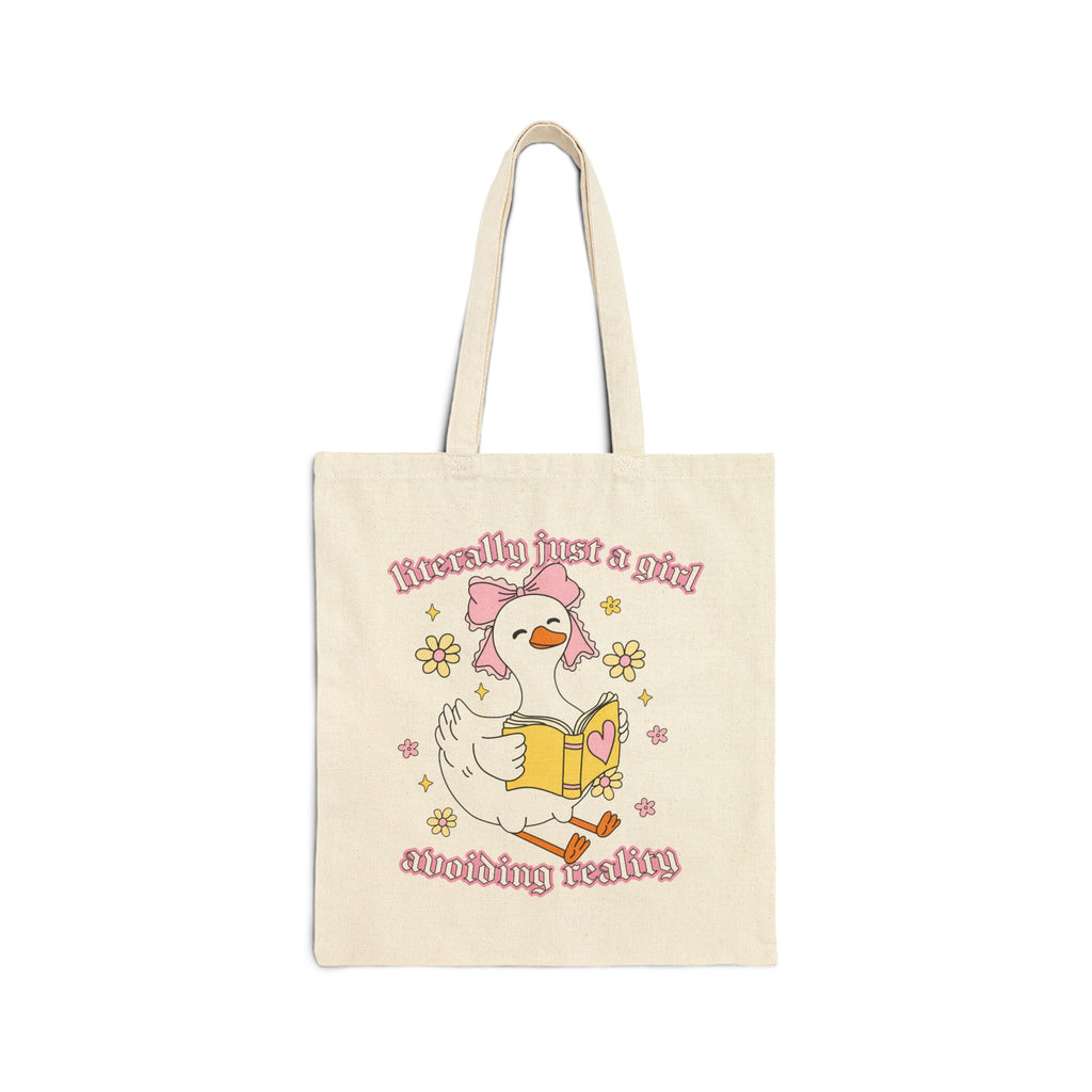 Literally Just A Girl Avoiding Reality Goose Tote Bag – Book Lover Canvas Tote | Gift for Readers