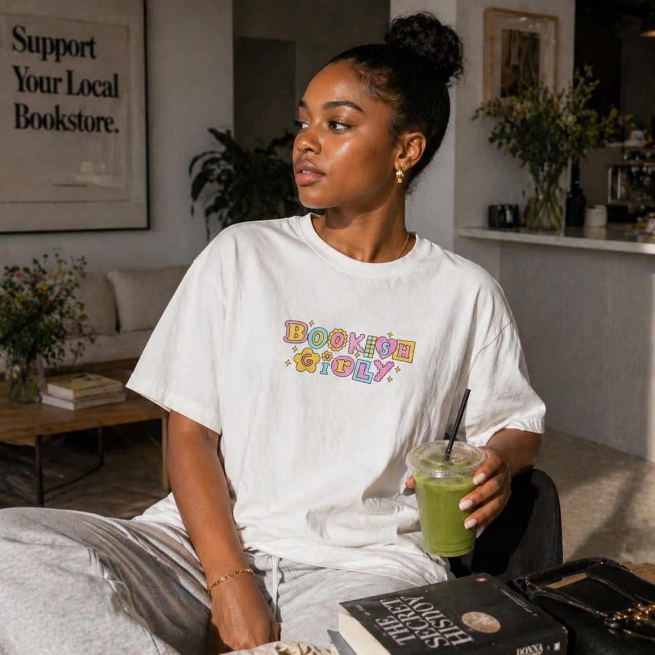 Bookish Girly T-Shirt – Minimal Book Lover Graphic Tee | Gift for Readers