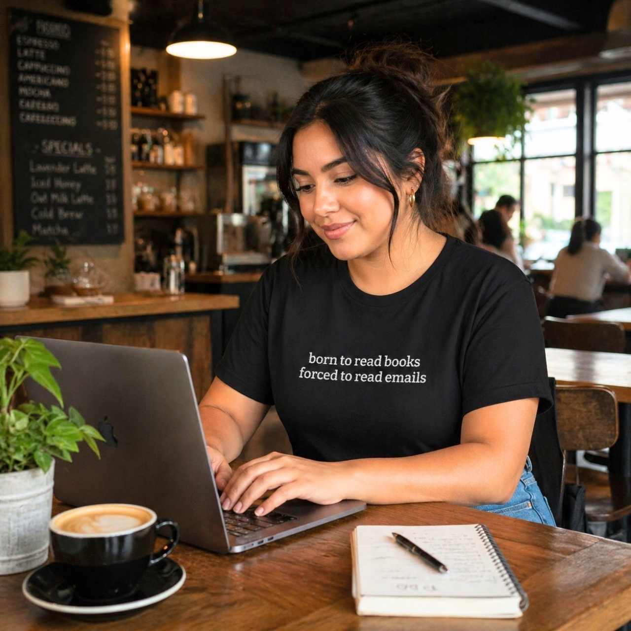 Born To Read Books Forced To Read Emails Embroidered T-Shirt – Book Lover Tee | Reader Gift