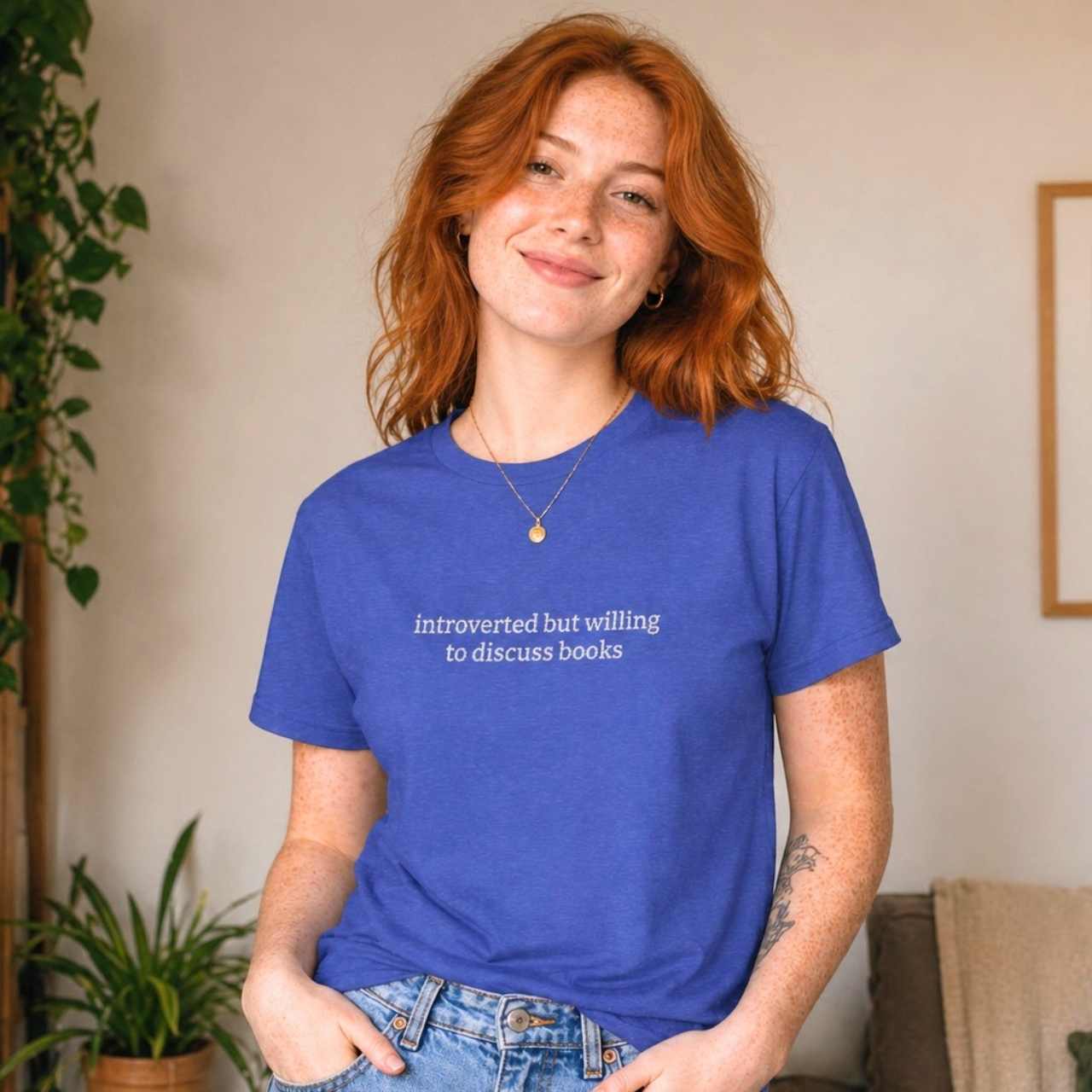Introverted But Willing To Discuss Books Embroidered T-Shirt – Book Lover Tee | Gift for Readers