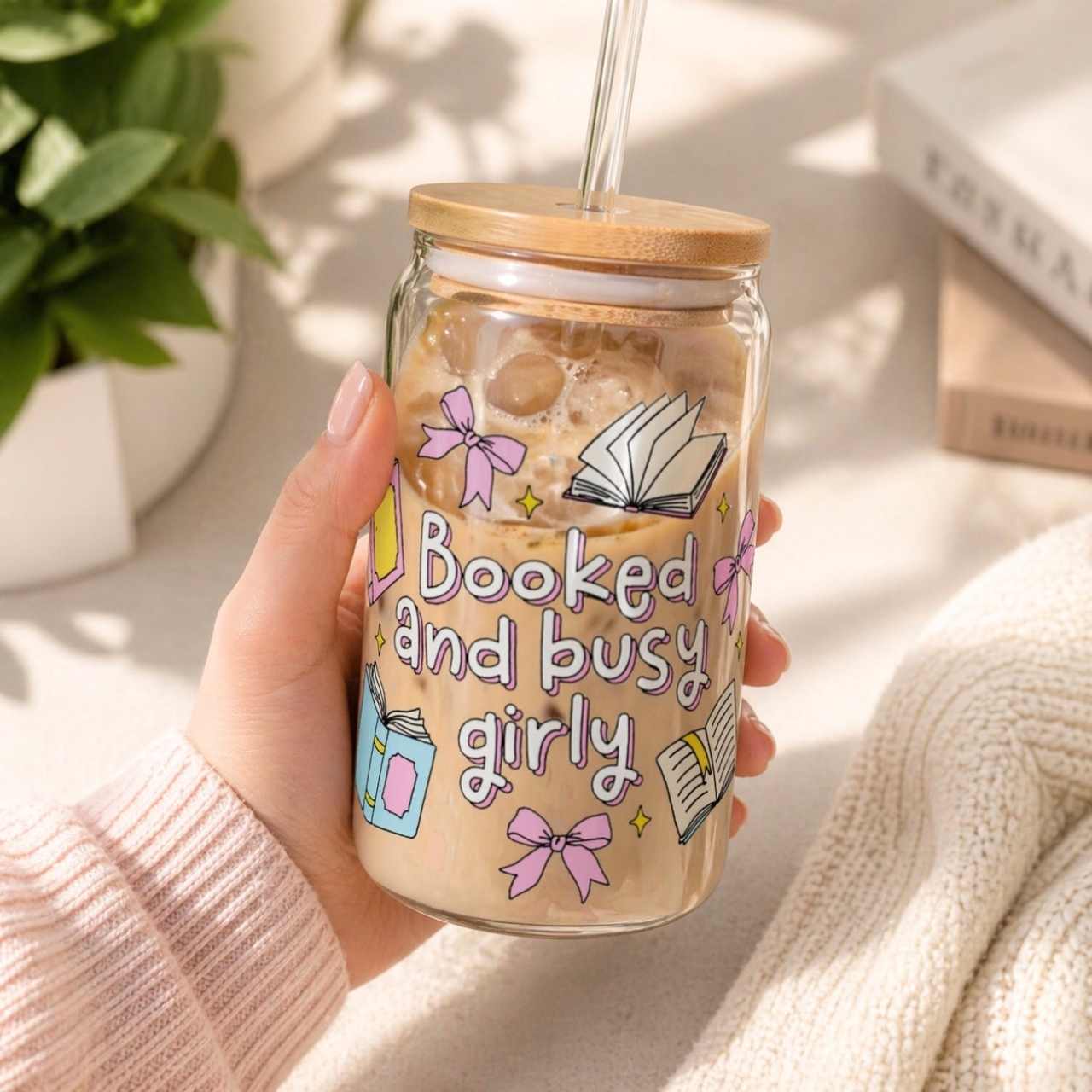 Booked & Busy Glass Tumbler – Book Lover Sipper Glass | Gift for Readers