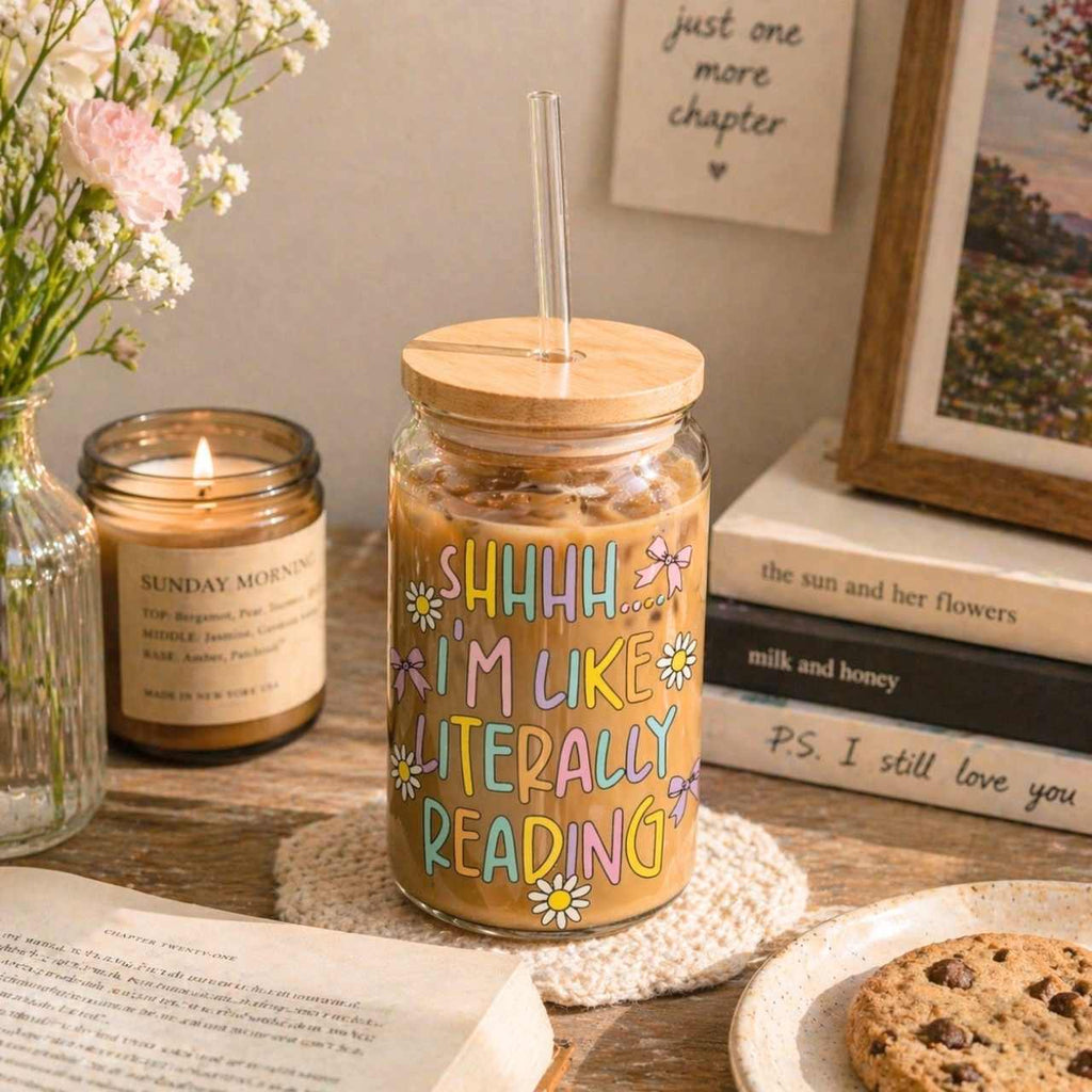 Shhhh I'm Like Literally Reading Glass Tumbler – Book Lover Sipper Glass | Gift for Readers