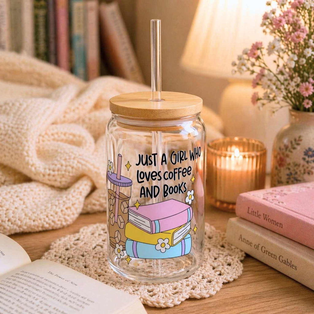 Just A Girl Who Loves Coffee & Books Glass Tumbler – Book Lover Sipper Glass | Gift for Readers