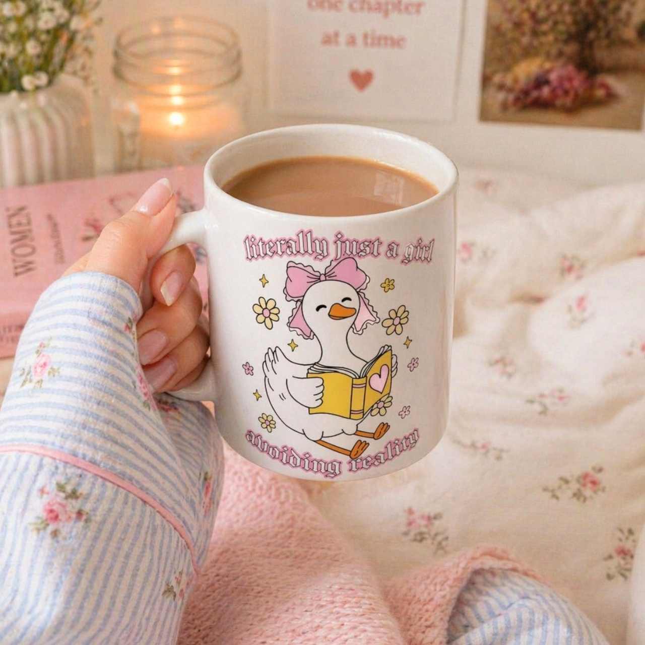 Literally Just A Girl Avoiding Reality Goose Mug – Book Lover Ceramic Mug | Gift for Readers