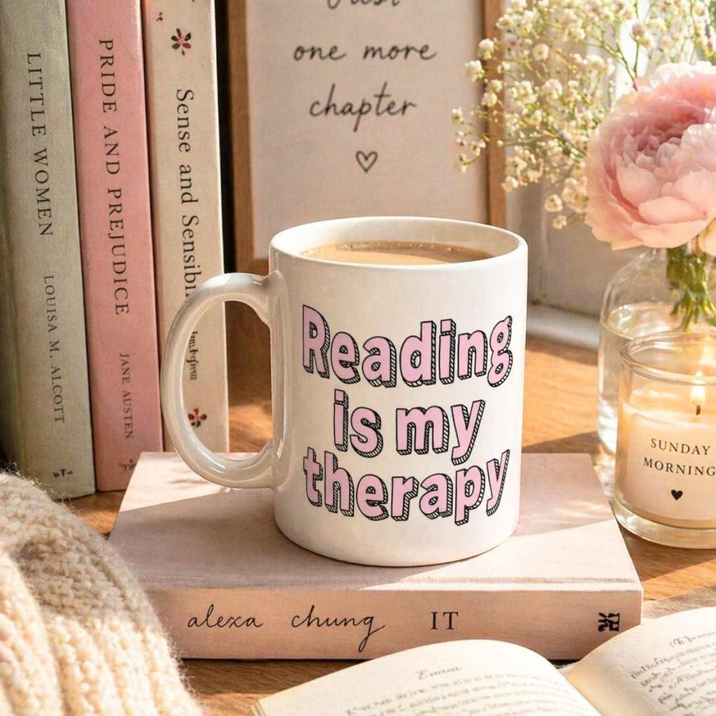 Reading Is My Therapy Mug – Book Lover Ceramic Mug | Gift for Readers