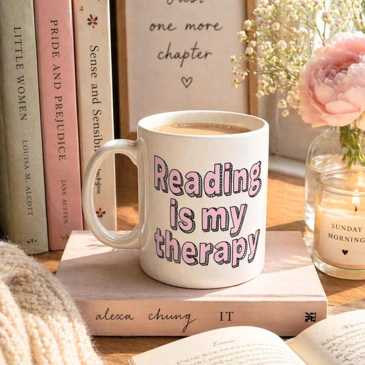 Reading Is My Therapy Mug – Book Lover Ceramic Mug | Gift for Readers