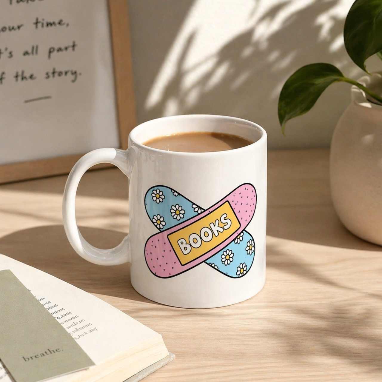 Books Plaster Mug – Book Lover Ceramic Mug | Gift for Readers