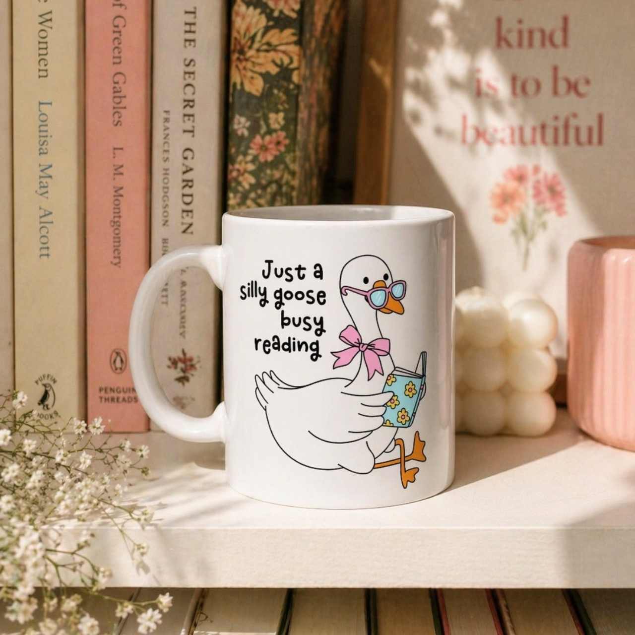Just A Silly Goose Busy Reading Mug – Book Lover Ceramic Mug | Gift for Readers