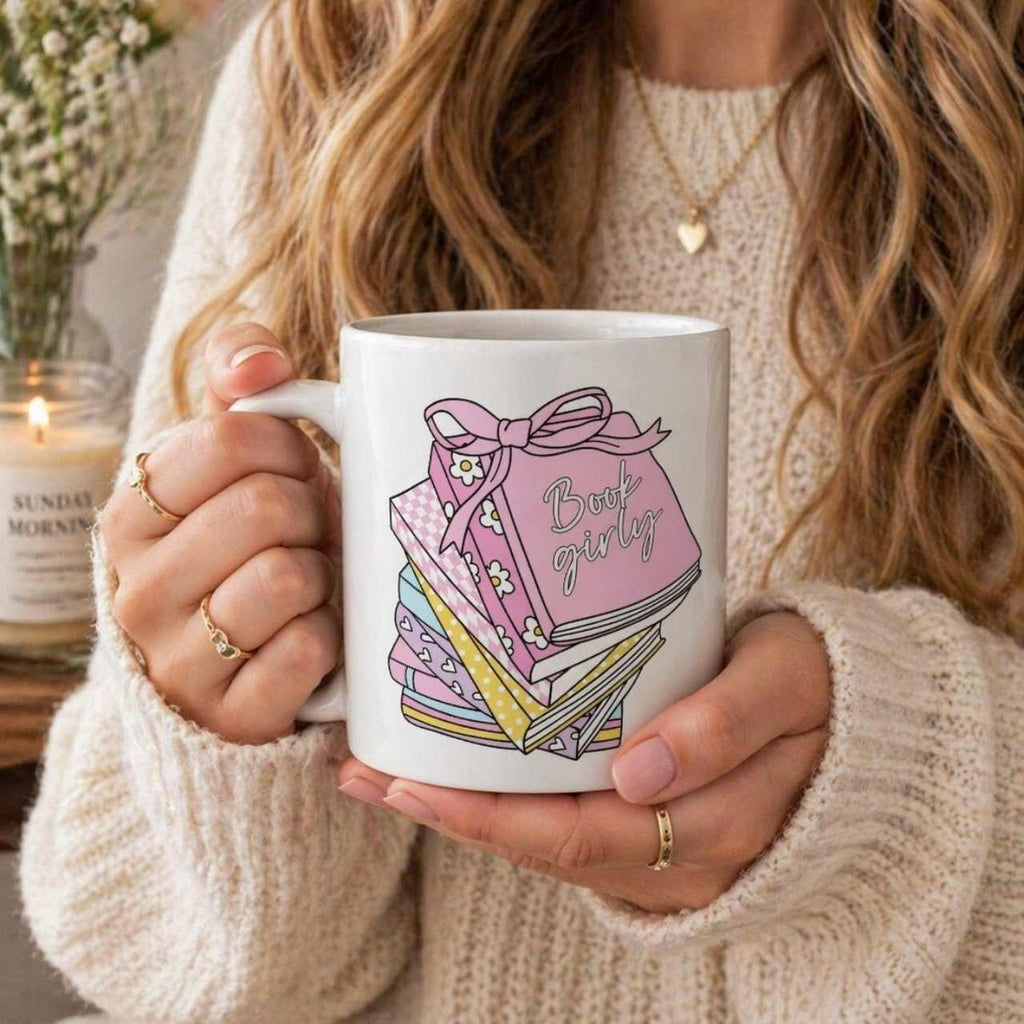 Book Girly Stack Mug – Book Lover Ceramic Mug | Gift for Readers