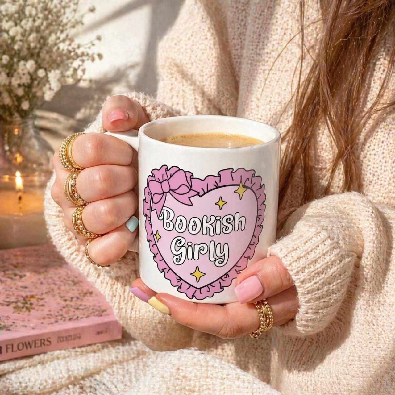 Bookish Girly Heart Mug – Book Lover Ceramic Mug | Gift for Readers