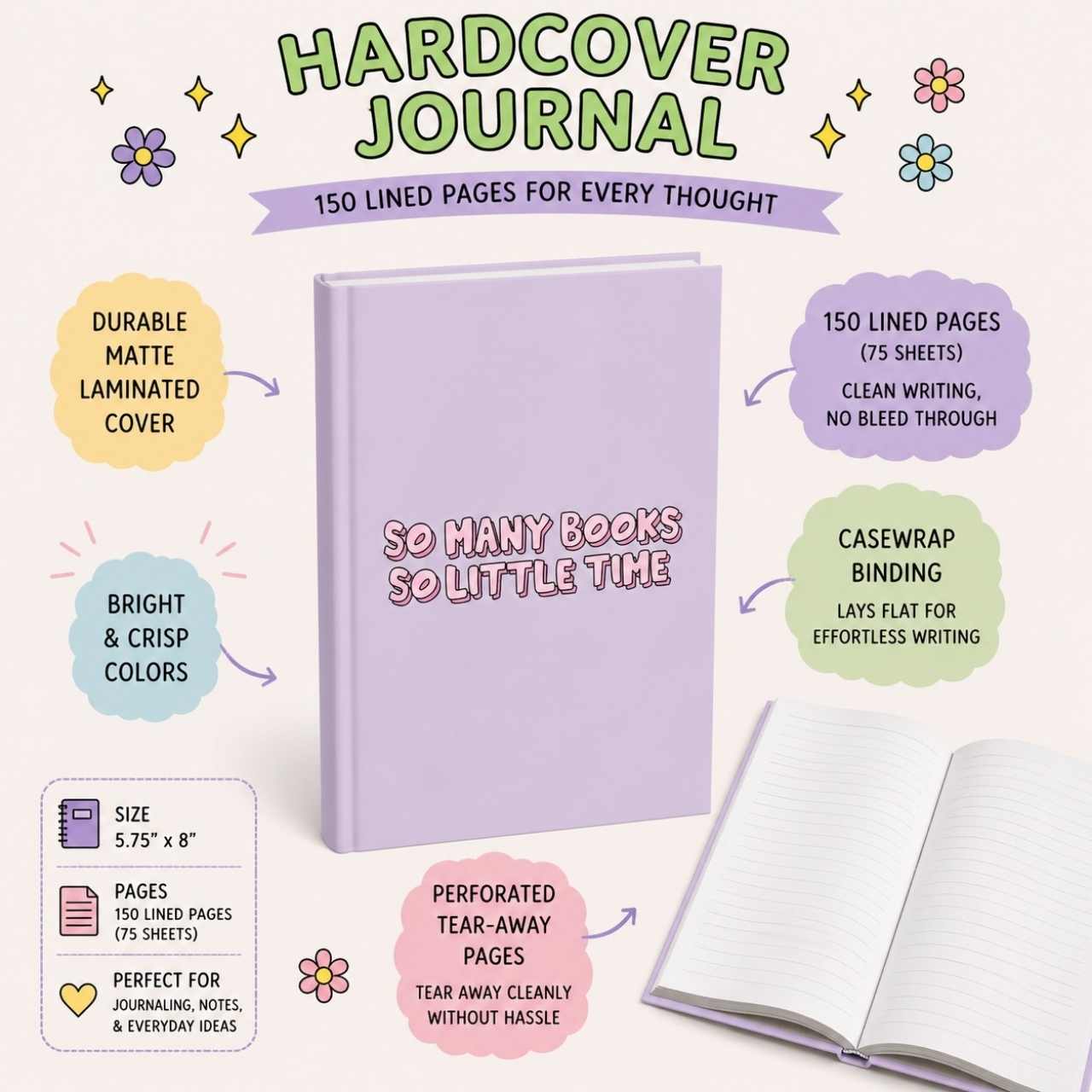 So Many Books So Little Time Violet Journal – Hardcover Reading Journal | Gift for Book Lovers