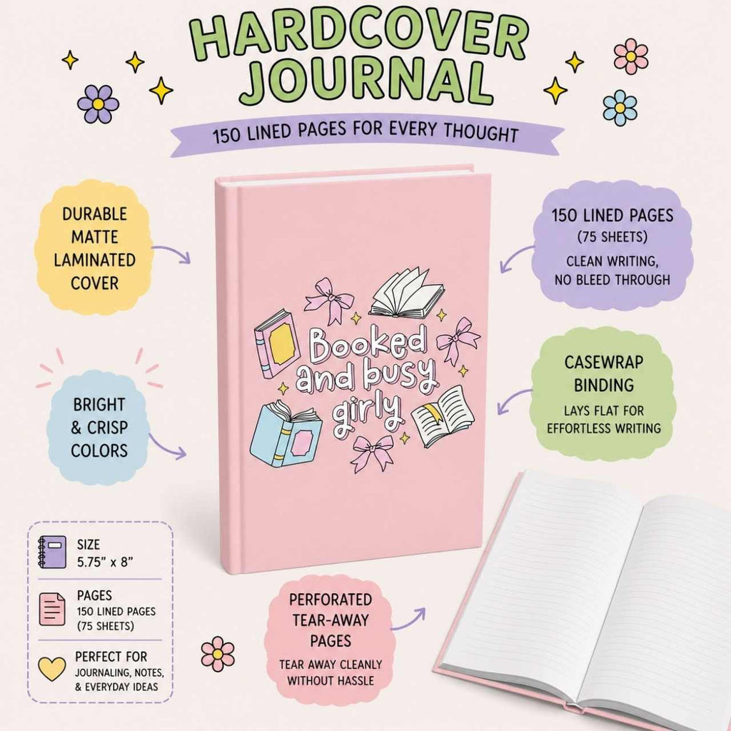 Booked & Busy Girl Pink Journal – Hardcover Reading Journal | Gift for Book Lovers