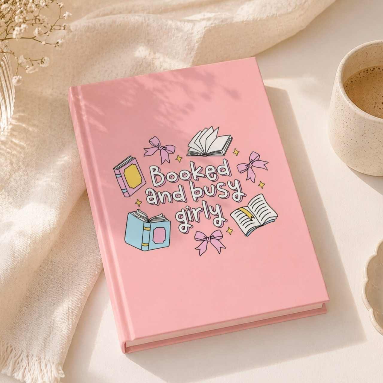 Booked & Busy Girl Pink Journal – Hardcover Reading Journal | Gift for Book Lovers