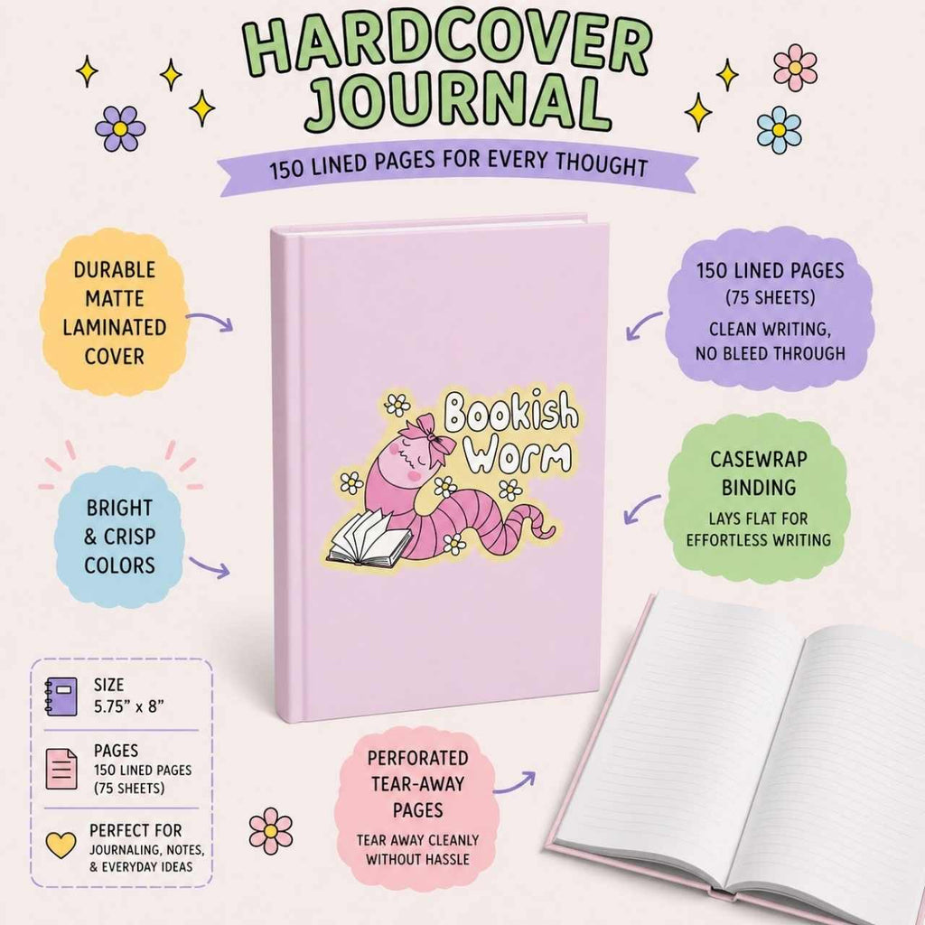 Bookish Worm Journal – Hardcover Reading Journal | Gift for Book Lovers