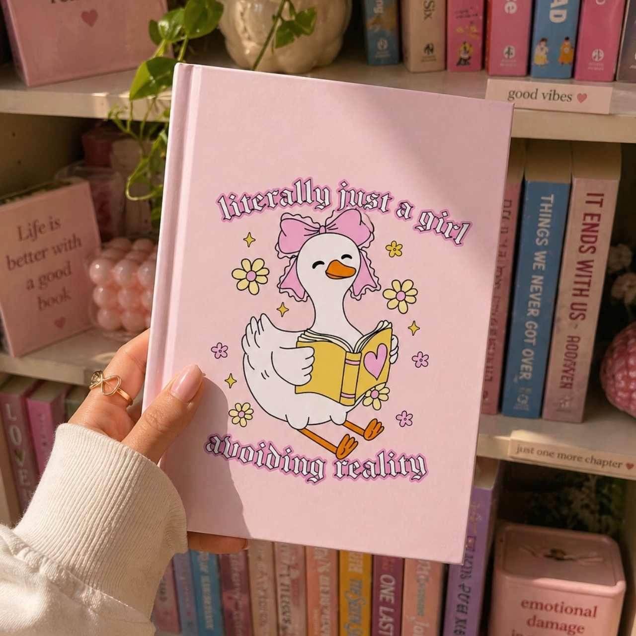 Literally Just A Girl Avoiding Reality Goose Journal – Hardcover Reading Journal | Gift for Book Lovers