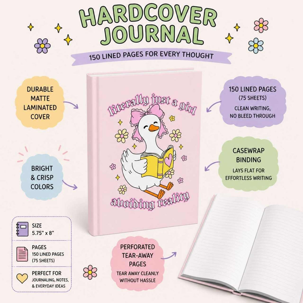 Literally Just A Girl Avoiding Reality Goose Journal – Hardcover Reading Journal | Gift for Book Lovers