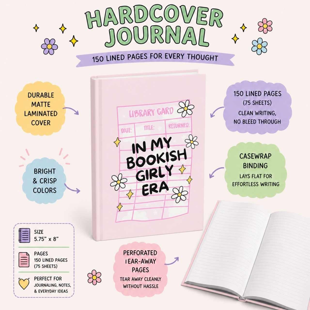In My Bookish Girly Era Pink Journal – Hardcover Reading Journal | Gift for Book Lovers