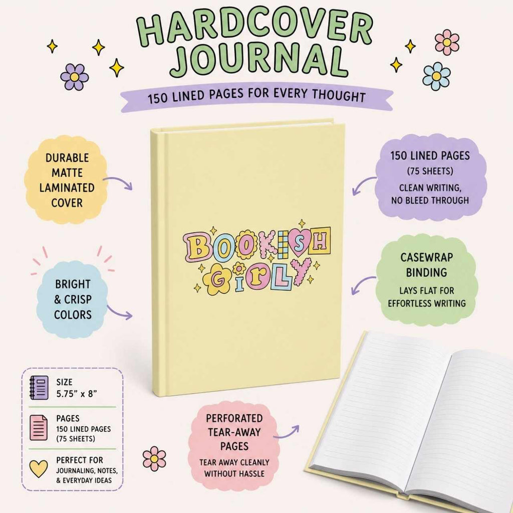 Bookish Girly Yellow Journal – Hardcover Reading Journal | Gift for Book Lovers