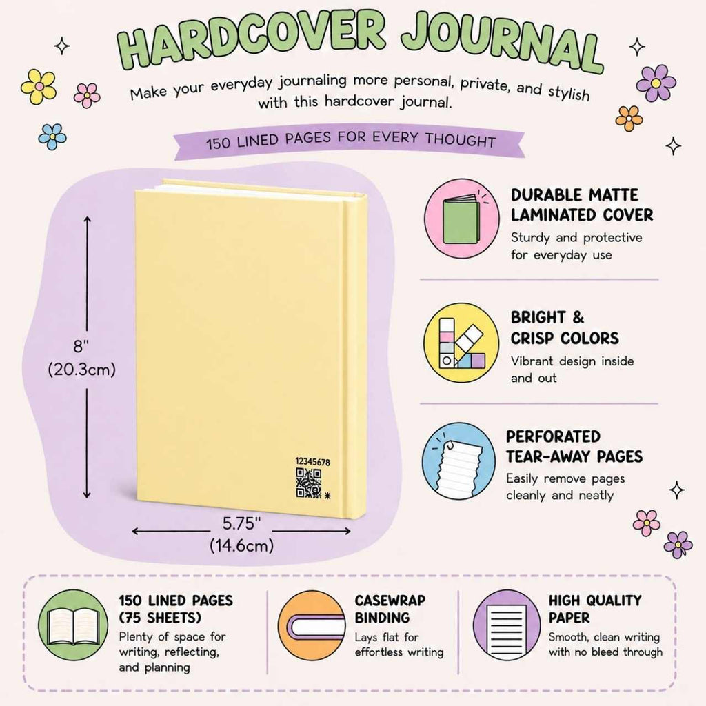 Bookish Girly Yellow Journal – Hardcover Reading Journal | Gift for Book Lovers
