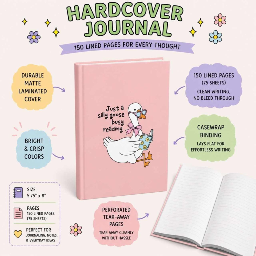 Just A Silly Goose Busy Reading Journal – Hardcover Reading Journal | Gift for Book Lovers