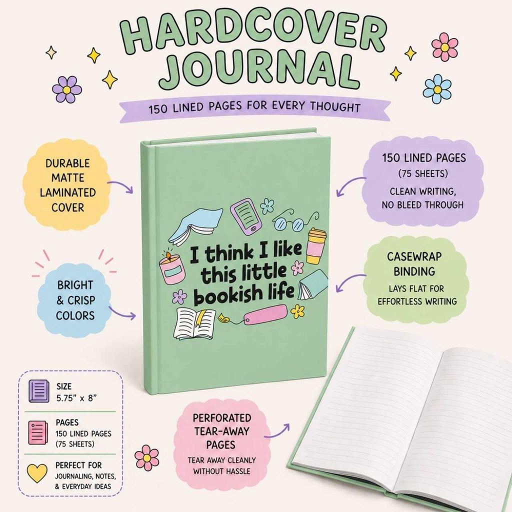 I Think I Like This Little Bookish Life Journal – Hardcover Reading Journal | Gift for Book Lovers