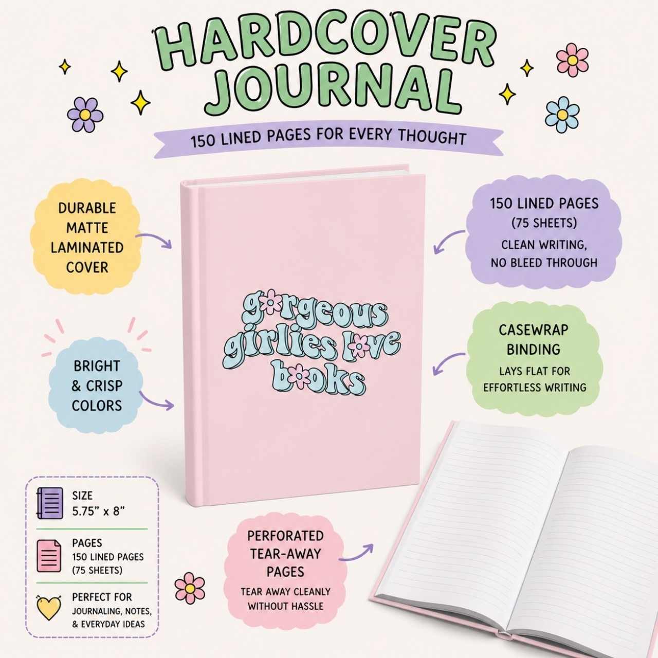 Gorgeous Girlies Love Books Floral Journal – Hardcover Reading Journal | Gift for Book Lovers