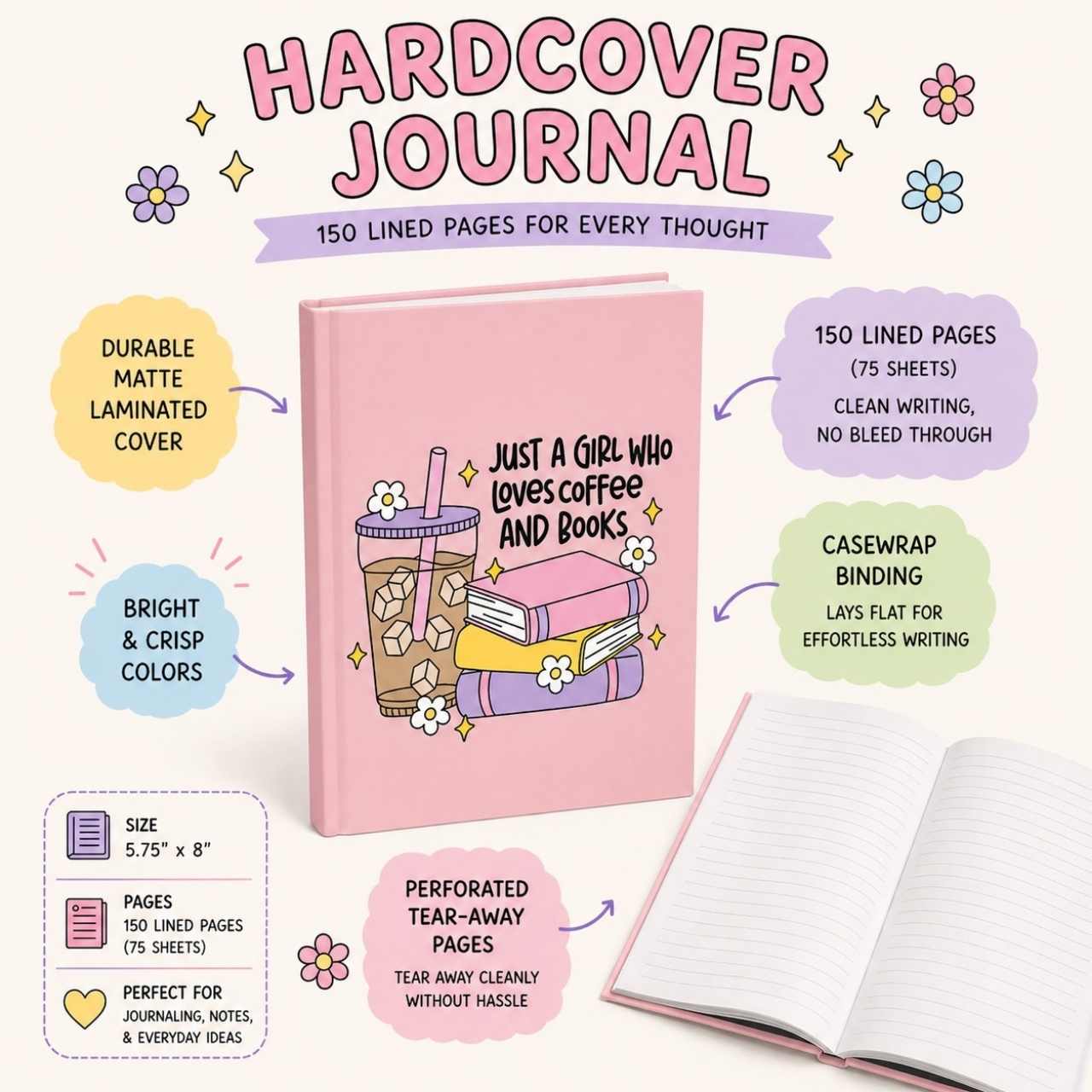 Just A Girl Who Loves Coffee & Books Journal – Hardcover Reading Journal | Gift for Book Lovers