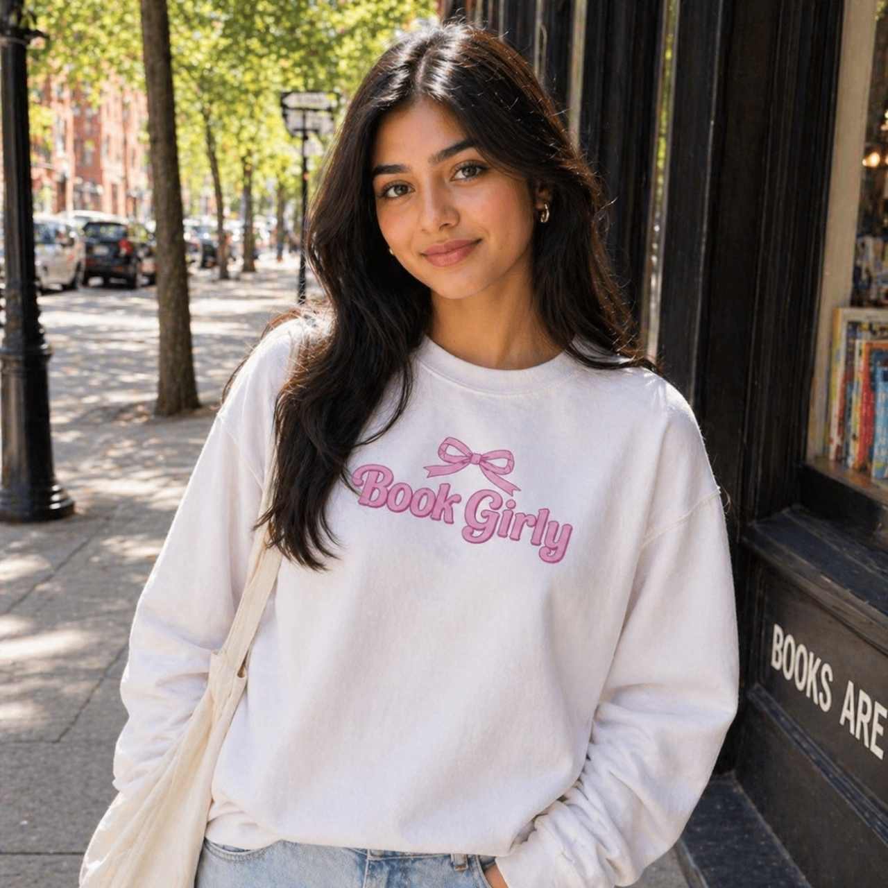 Book Girly With A Bow Sweatshirt – Bookish Crewneck for Readers | Gift for Book Lovers