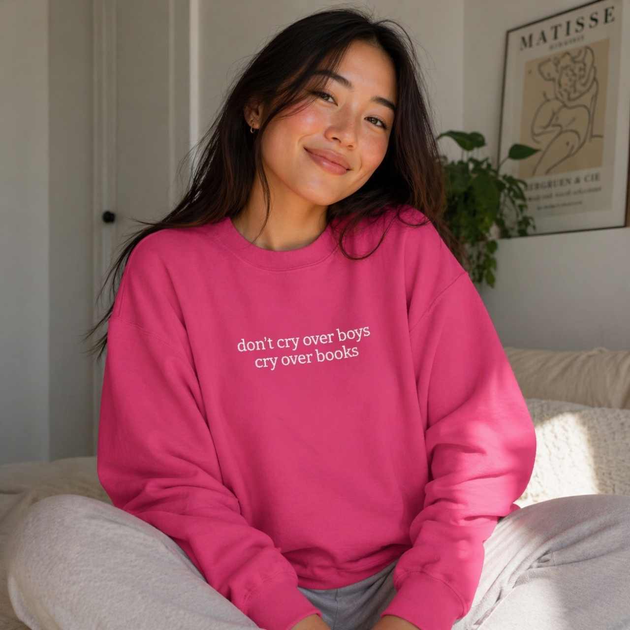 Don't Cry Over Boys Cry Over Books Sweatshirt – Bookish Crewneck for Readers | Gift for Book Lovers