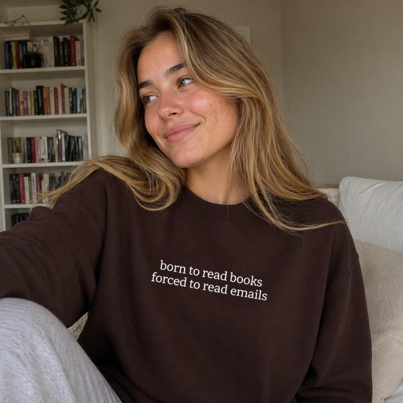 Born To Read Books Forced To Read Emails Sweatshirt – Bookish Crewneck for Readers | Gift for Book Lovers