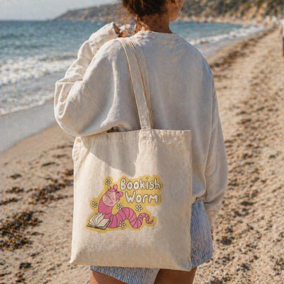 Bookish Worm Tote Bag – Book Lover Canvas Tote | Gift for Readers