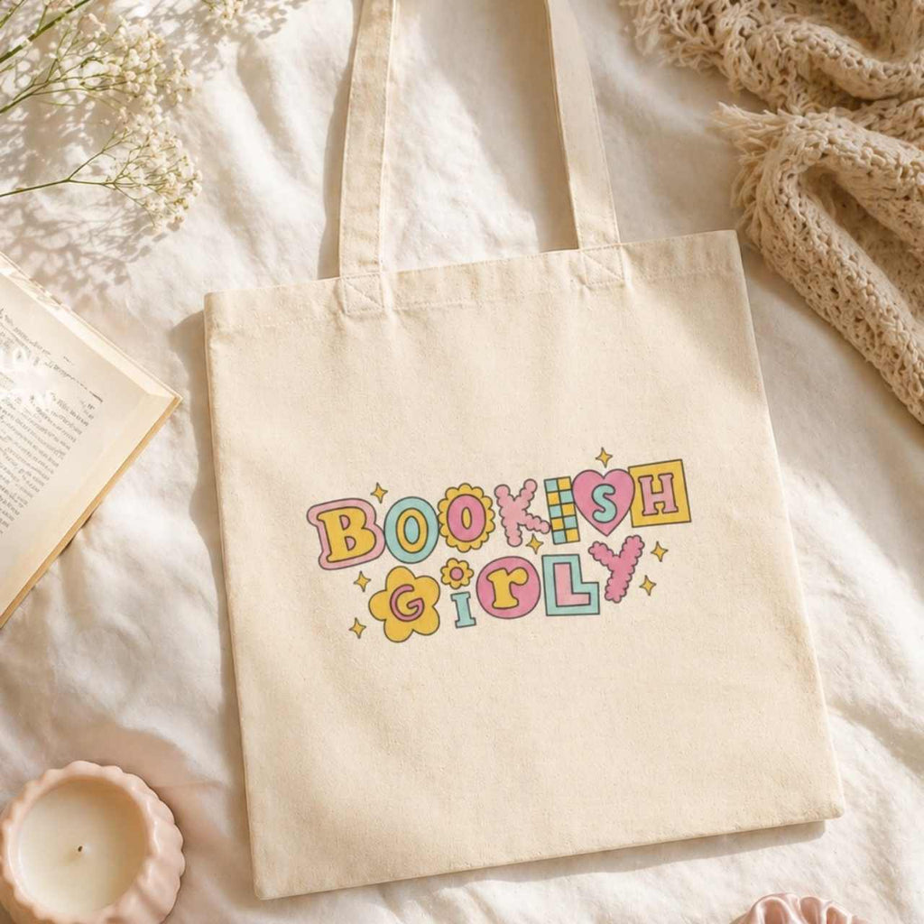 Bookish Girly Tote Bag – Book Lover Canvas Tote | Gift for Readers