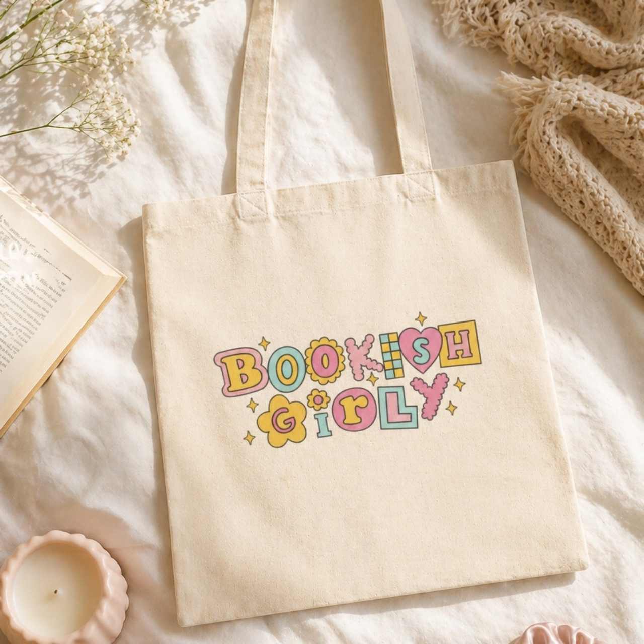 Bookish Girly Tote Bag – Book Lover Canvas Tote | Gift for Readers