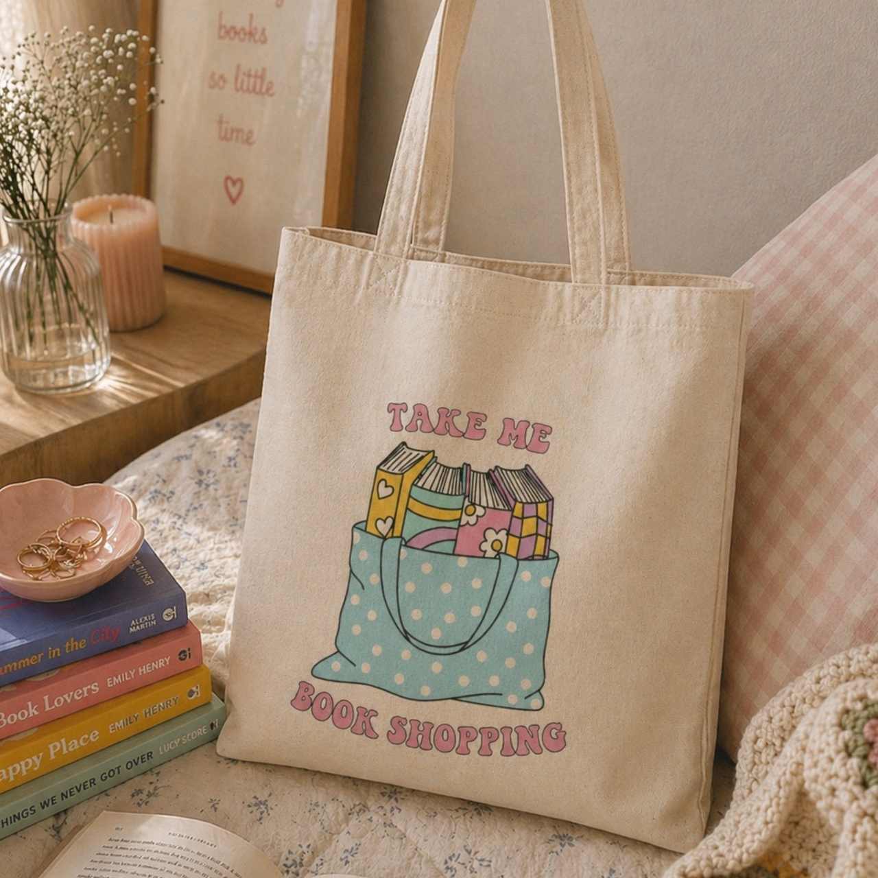 Take Me Book Shopping Tote Bag – Book Lover Canvas Tote | Gift for Readers