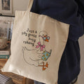 Just A Silly Goose Busy Reading Tote Bag – Book Lover Canvas Tote | Gift for Readers